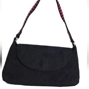 Victoria's Secret Small Faux Suede Velour Handbag Purse Black And Pink NWOT
